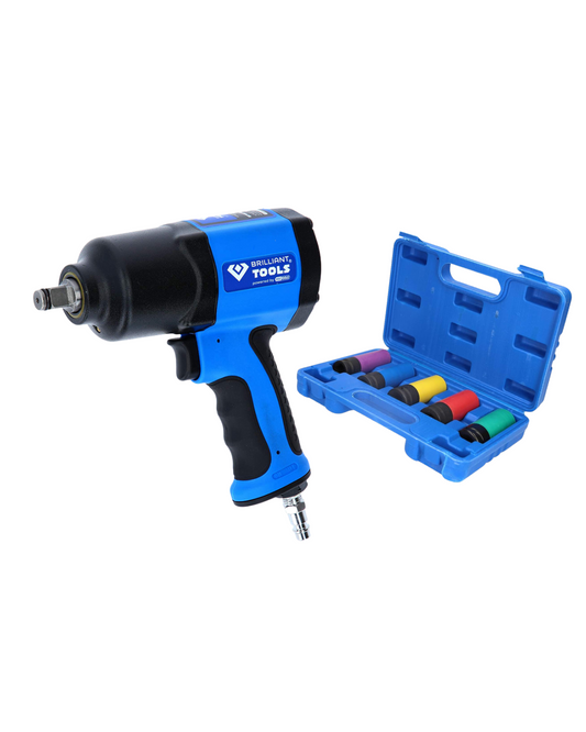 SET BRILIANT TOOLS PNEUMATSKI PISTOLJ 1/2 1450 NM + SET KOVANIH GEDORA 15,17,19,21,22